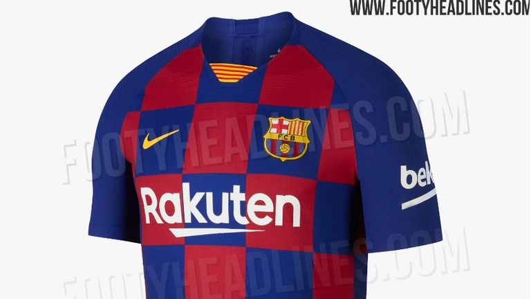 Das Heimtrikot des FC Barcelona ist erstmals in der Vereinshistorie kariert und erinnert damit an das Jersey Kroatiens. Das Dreieck am Halsbereich symbolisiert die Flagge Kataloniens. (Quelle: Footyheadlines.com)
