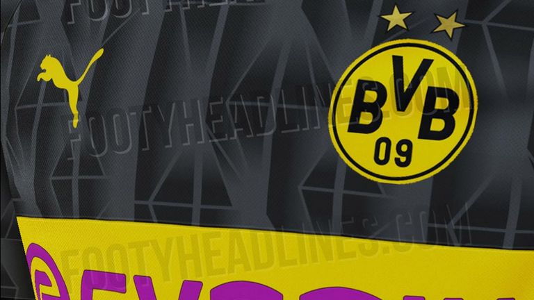 Das neue Europapokal-Trikot des BVB ist in schwarz und gelb gehalten (Quelle: Footyheadlines.com). 