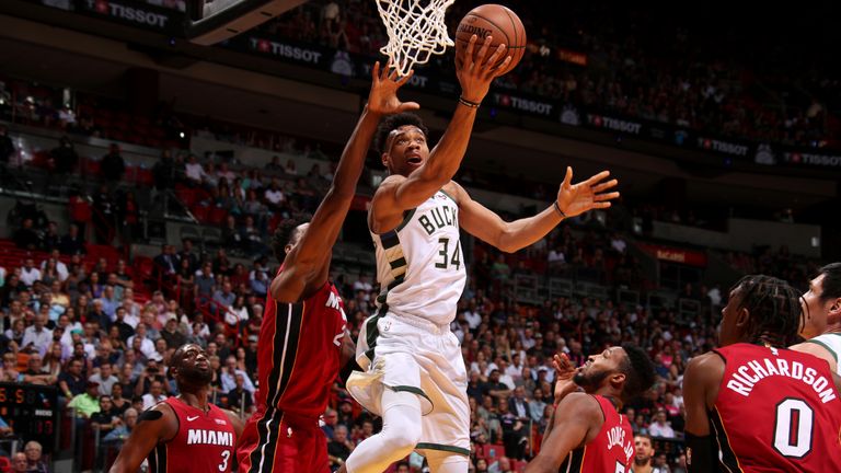 Milwaukees Giannis Antetokounmpo glänzt gegen die Miami Heat.