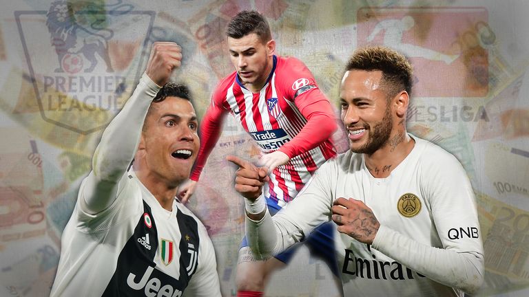 Für Cristiano Ronaldo (l.), Lucas Hernandez (M.) und Neymar (r.) floss jede Menge Geld.