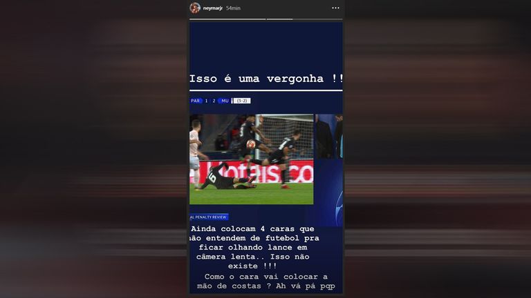 Neymar lässt seinen Ärger über die Schiedsrichter freien Lauf. (Quelle: Instagram)