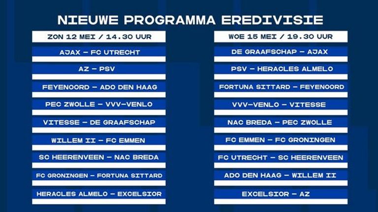 (Bildquelle: eredivisie.nl) Der 33. Spieltag findet jetzt erst nach dem 34. Spieltag statt.