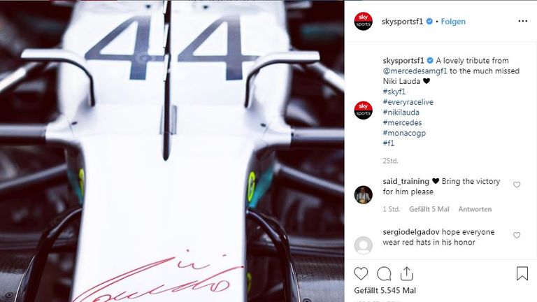 So wird die Schnauze des Mercedes-Boliden aussehen - mit Schriftzug "Danke Niki". (Quelle: Instagram skysportsf1)