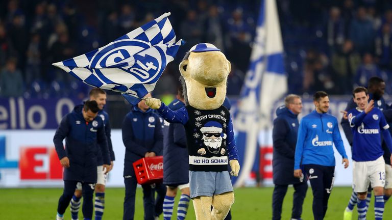 FC Schalke 04:  ERWIN ist das offizielle Maskottchen der Königsblauen. Im Gegensatz zu vielen anderen Maskottchen ist Erwin ein Mensch. Er ist über zwei Meter groß, trägt ein Schalke-Trikot und eine Baseball-Kappe in den Vereinsfarben blau und weiß. 