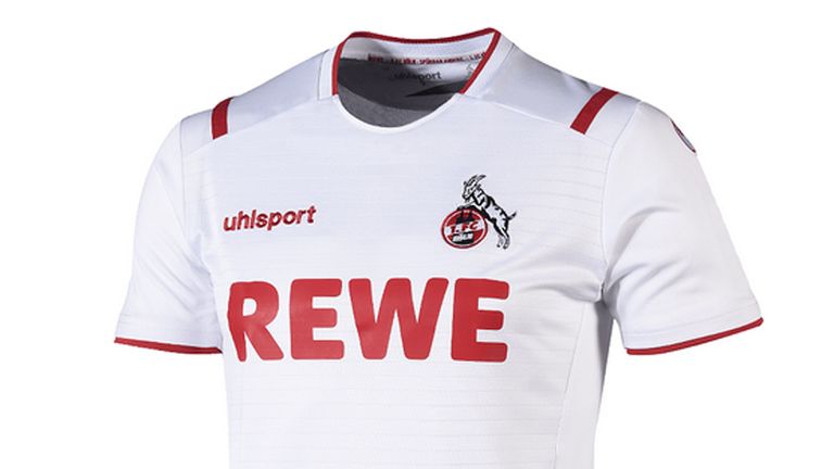 Das Heimtrikot des 1. FC Köln ist traditionell in weiß gehalten und hat lediglich rote Streifen  am Ärmelende sowie in der Nacken- und Schulterpartie. (Quelle: fc-fanshop.de)
