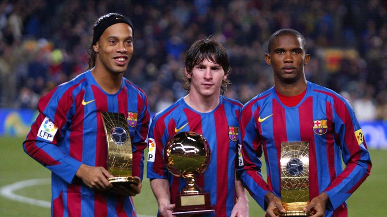 Ronaldinho (l.), Lionel Messi (M.), Samuel Eto’o - (FC Barcelona) - 2004-2007