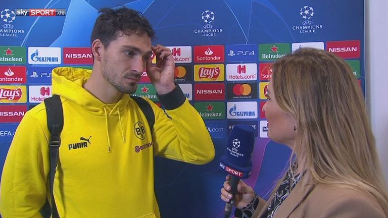 Mats Hummels blickt am Sky Mikrofon auf das Rückspiel in zwei Wochen gegen Inter voraus. 