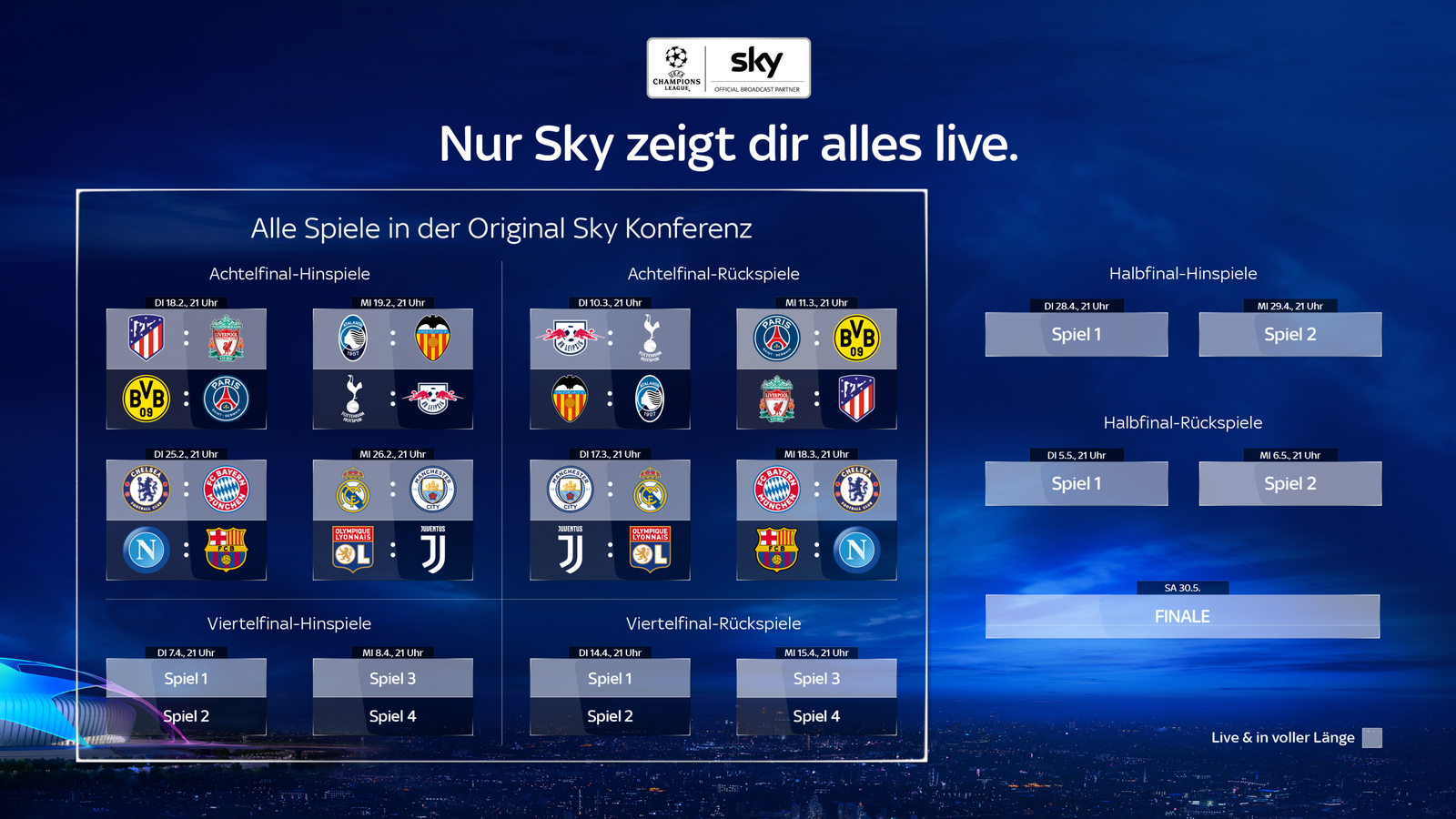 Champions League Achtelfinale live auf Sky - Übertragung im TV & Stream