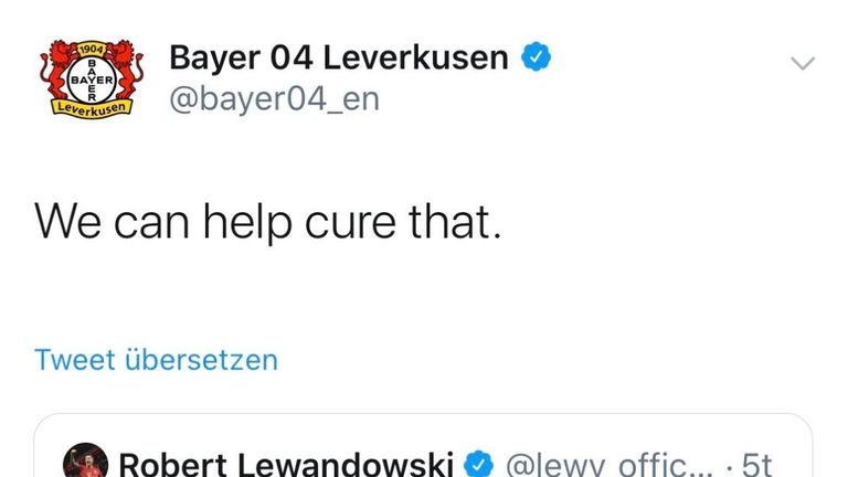 Bayer Leverkusen hatte Robert Lewandowski angeboten, seine "Tor-Sucht" heilen zu können. (Bildquelle: Twitter @bayer04_en)