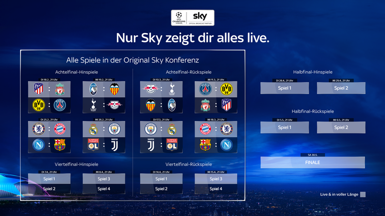 Champions League Achtelfinale live auf Sky - Übertragung ...