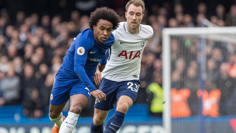 Willian (l.) vom FC Chelsea und Christian Eriksen (r.) von den Tottenham Hotspur können im Jahr 2020 ablösefrei wechseln.