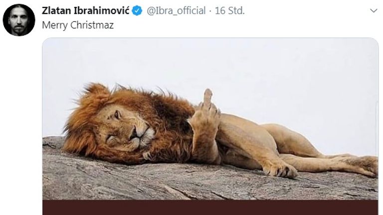 Zlatan Ibrahimovic schickt ganz besondere Weihnachtsgrüße. (Quelle: @Ibra_official)