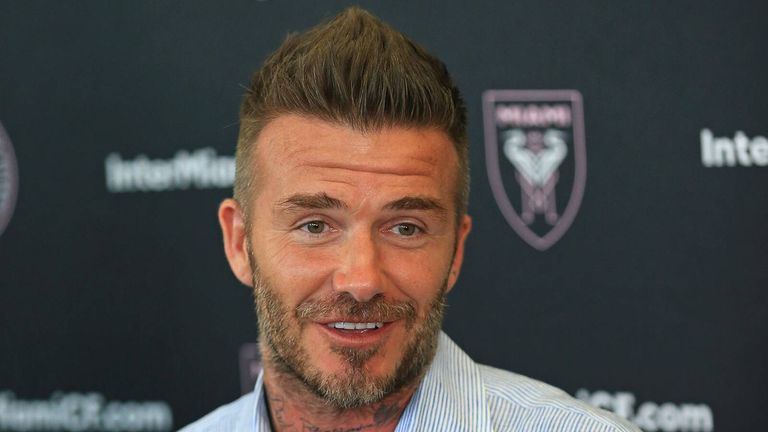 David Beckham auf einer Pressekonferenz seines Klubs Inter Miami CF.