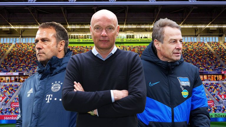 Uwe Rösler (M.) ist der fünfte Trainer, der in dieser Saison einen laufenden Spielbetrieb übernimmt.