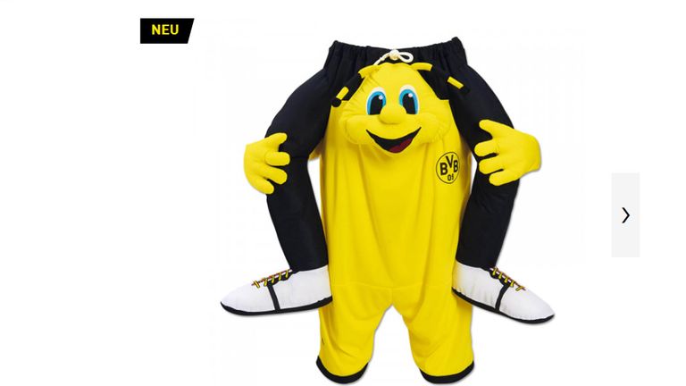 Das Huckepack-Kostüm Emma landet für 49,99 Euro im Warenkorb der BVB-Fans.