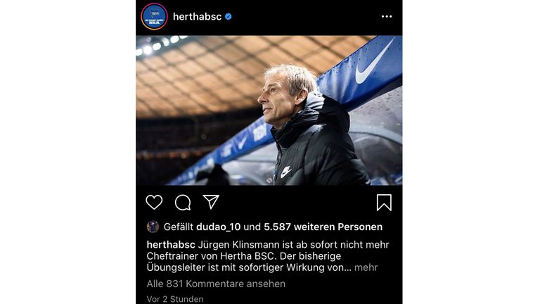 Ondrej Duda alias ''dudao_10'' gefällt der Post der Hertha (Bildquelle: .instagram.com/herthabsc).