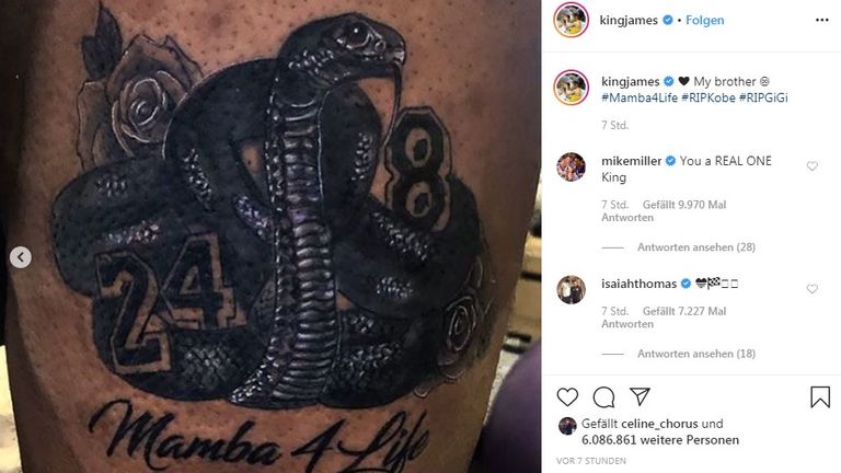 LeBron James hat sich ein Tattoo zu Ehren von Kobe Bryant stechen lassen (Bildquelle: Twitter LeBron James @kingjames).