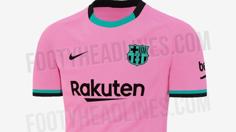 Das dritte Trikot des FC Barcelona ist in der Saison 2020/2021 pink. Zum ersten Mal erscheint in Barcas Klubhistorie ein Dress in dieser Farbe. (Quelle: www.footyheadlines.com)