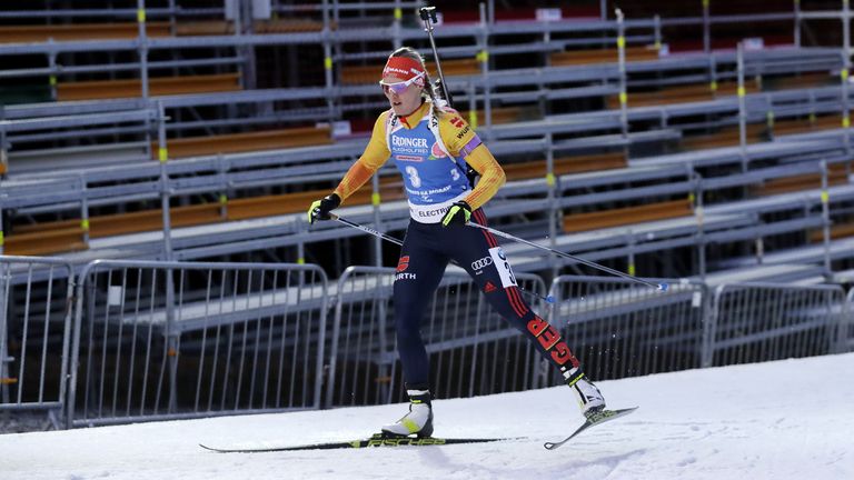 Denise Herrmann feiert in Nove Mesto ihren sechsten Weltcupsieg.
