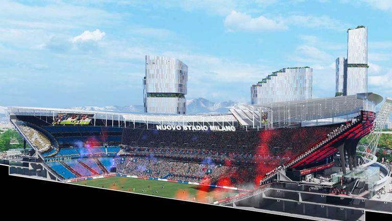Entwurf 2: The Rings of Milano
Das neue Stadion im Querschnitt in den Farben der beiden Mailänder Top-Teams.
