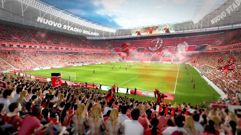 Entwurf 2: The Rings of Milano
So würde das Stadion in den Heimspielen von AC Mailand aussehen.