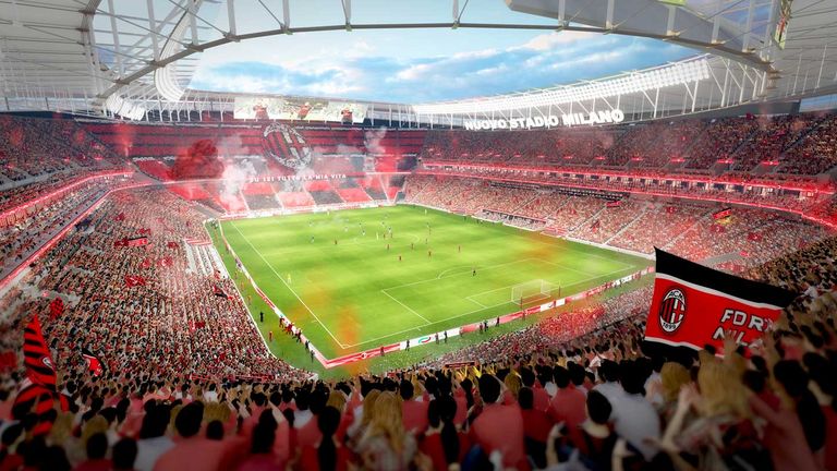 Entwurf 2: The Rings of Milano
So könnte das neue Stadion bei Heimspielen des AC Milan aussehen.