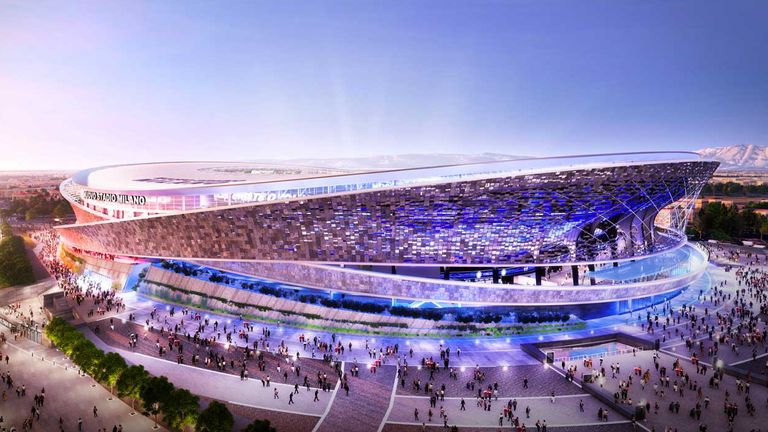 Entwurf 2: The Rings of Milano
Das blau erleuchtete Stadion von oben. 