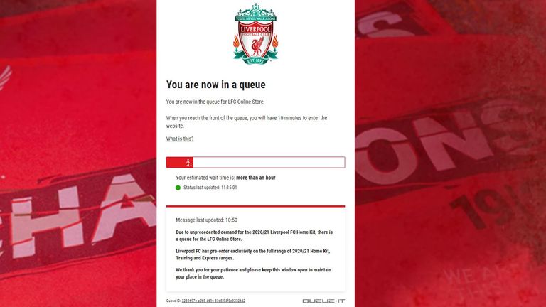 Der Fan-Shop des FC Liverpool ist komplett überlastet. Die Anhänger müssen mit langen Wartezeichen, bis über eine Stunde, rechnen.  (Quelle: liverpoolfc.com)