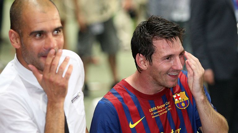 Kommt es zu einem Wiedersehen von Lionel Messi (r.) und Pep Guardiola (l.) bei Manchester City?