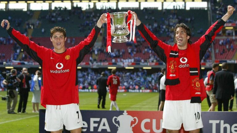 Manchester United (03/04 - 05/06): David Beckham (7) und Ruud van Nistelrooy (10) - gemeinsame Erfolge: 1x englischer Pokalsieger, 1x englischer Ligapokalsieger