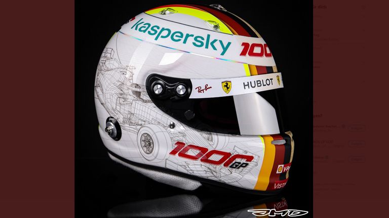 Zudem erstrahlt zum Jubiläumsrennen der Scuderia die Zahl 1000 auf dem Helm des vierfachen Weltmeisters. Der GP in Mugello ist das 1000. Rennen des Traditionsrennstalls (Bildequelle: @JMD_helmets).