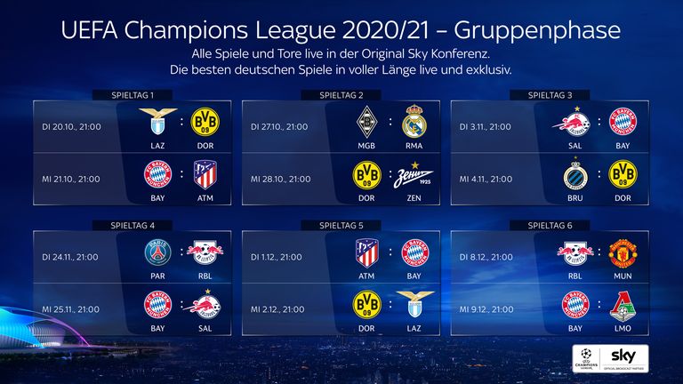 Die exklusiven Einzelspiele der CL-Gruppenphase live auf Sky.