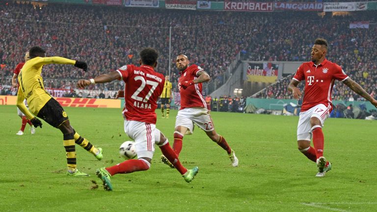 2016/17: Halbfinale. Bayern gegen BVB (2:3). Tore: Reus (0:1, 19. Min.), Martinez (1:1, 28. Min.), Hummels (2:1, 41. Min.), Aubameyang (2:2, 69. Min.), Dembele (2:3, 74. Min.). Stadion: Allianz Arena. Zuschauer: 75.000. Trainer: Carlo Ancelotti. 