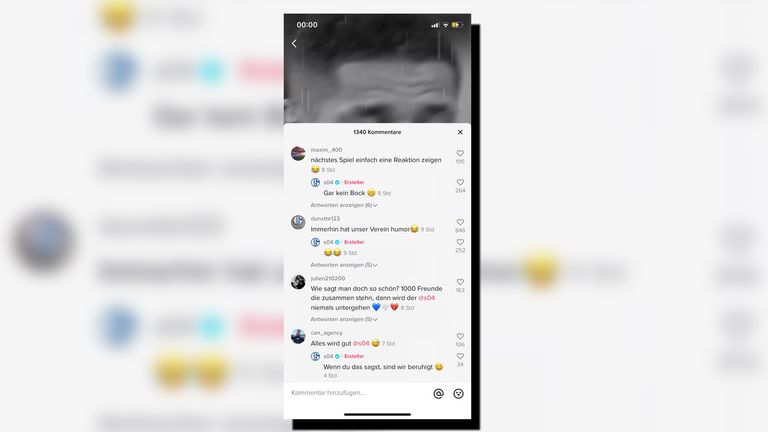 Schalkes Social-Media-Abteilung reagiert auf einige Kommentare des TikTok-Videos.
