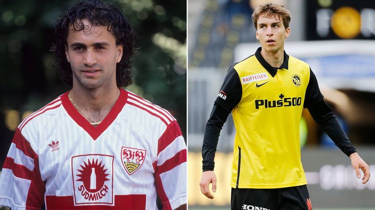 Maurizio Gaudino (l.) startete und beendete seine Karriere bei Waldhof Mannheim. Seine wohl erfolgreichste Zeit hatte der Deutsche mit italienischen Wurzeln allerdings beim VfB. Sohn Gianluca (r.) spielt aktuell bei den Young Boys aus Bern. 