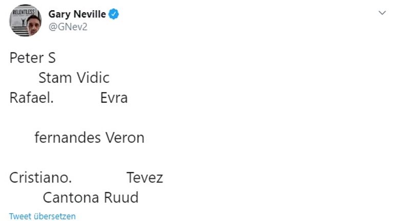 Die Elf von Gary Neville in der Übersicht. (Quelle: https://twitter.com/GNev2)
