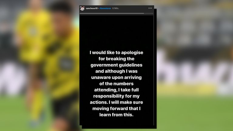Jadon Sancho entschuldigt sich bei Instagram für sein Verhalten (Quelle: instagram.com/sanchooo10) 