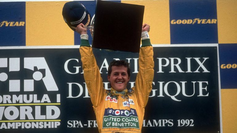 1992 beim Grand Prix in Belgien fuhr Michael Schuhmacher in seinem Benetton zum ersten Rennsieg seiner langen Karriere.