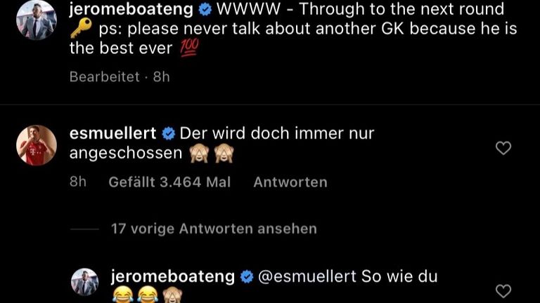 Jerome Boateng & Thomas Müller liefern sich via Instagram einen Schlagabtausch (Bildquelle: Instagram @jeromeboateng).