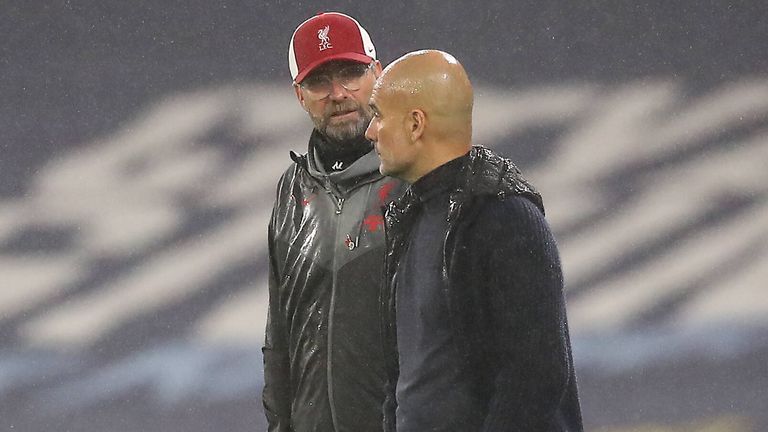 Jürgen Klopp und Pep Guardiola sehen ein 1:1 zwischen Liverpool und Manchester City.