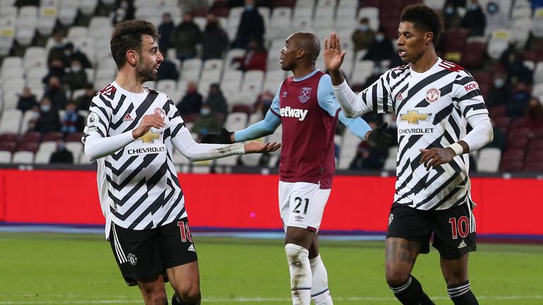 Platz 2: Bruno Fernandes (l.) und Marcus Rashford (r./ Manchester United) - 4 Tore