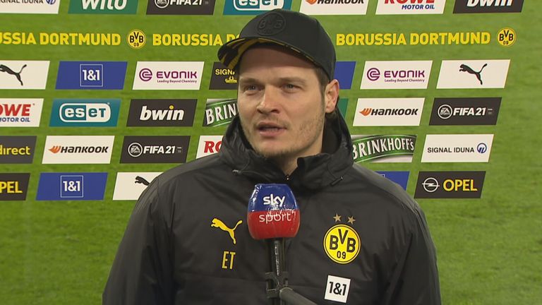 BVB-Trainer Edin Terzic spricht nach dem 3:1 gegen Augsburg am Sky Mikro.