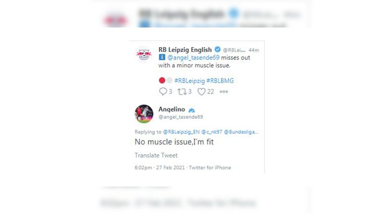 Angelino fühlt sich fit und will spielen - und teilt das RB auch via Twitter mit (Twitter Angelino).