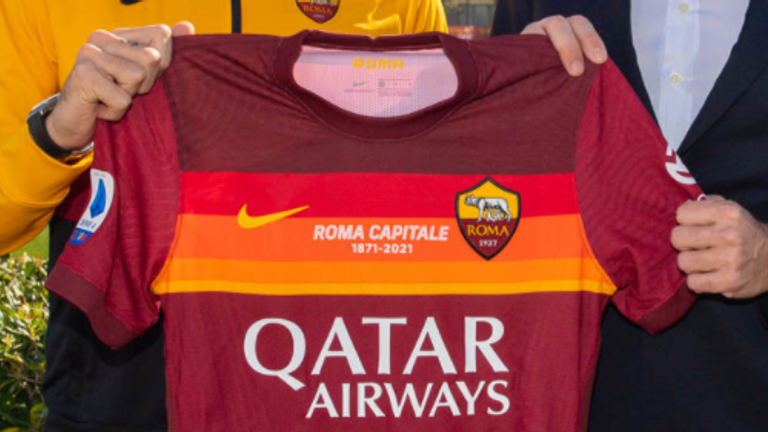Die AS Roma wird zu Ehren des 150-jährigen Jubiläums von Rom als Hauptstadt im nächsten Spiel ein Sonder-Trikot tragen. Quelle: twitter.com/OfficialASRoma