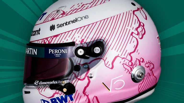 Der Helm von Sebastian Vettel von Aston Martin (Quelle: Twitter Aston Martin).