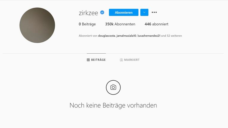 Zirkzees Instagram-Account ist leer. (Quelle: @zirkzee)