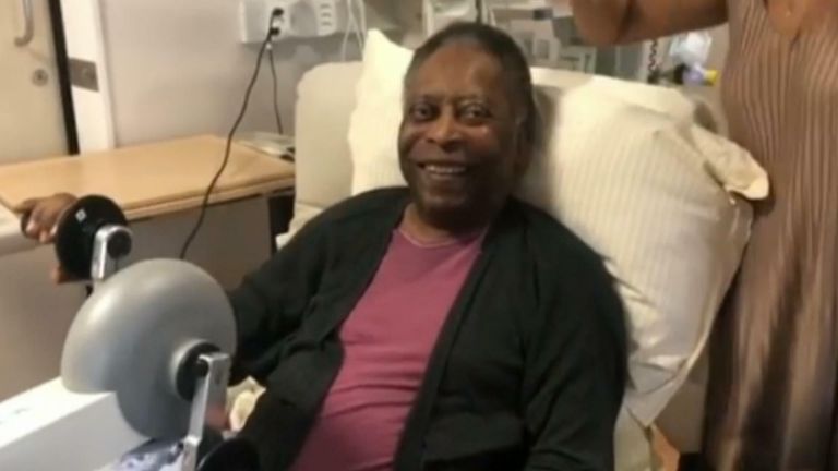 Video released by Pele's daughter shows him smiling and getting physio treatment in hospital