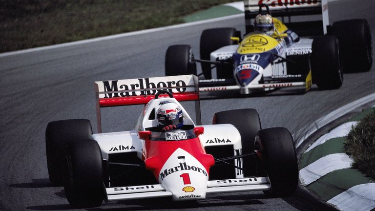 1986: Alain Prost (l., McLaren) 2 Punkte vor Nigel Mansell (Williams Honda)