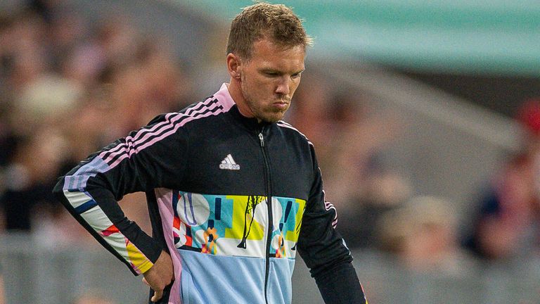 Julian Nagelsmann muss gegen Eintracht Frankfurt seine erste Niederlage in einem Pflichtspiel mit dem FC Bayern einstecken.