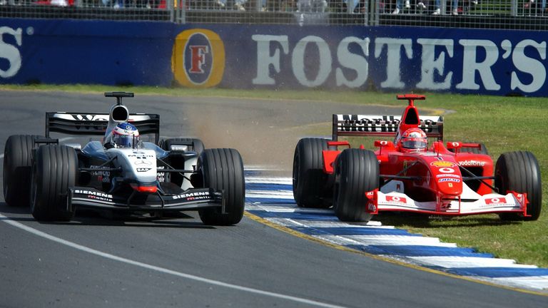 2003: Michael Schumacher (r., Ferrari) 2 Punkte Vorsprung auf Kimi Räikkönen (McLaren-Mercedes)